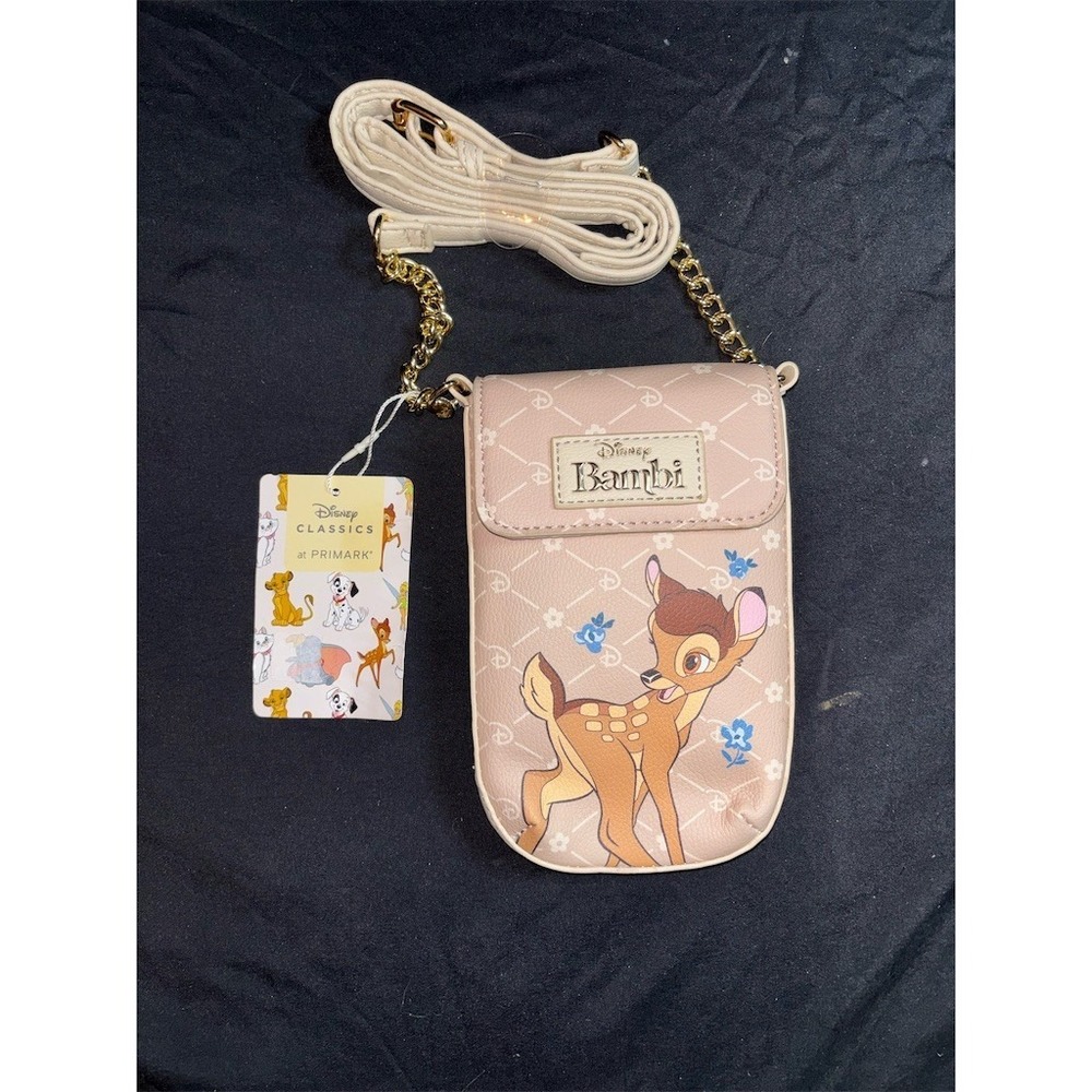 Disney Classics Bambi Phone Holder Crossbody Bag Pink Floral Gold Chain purse